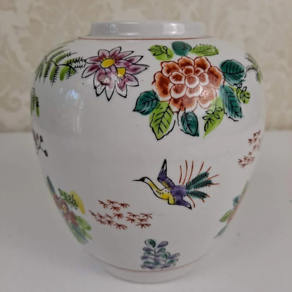 Japanese Porcelain Vase Floral Flying Crane Traditional Heygill Import